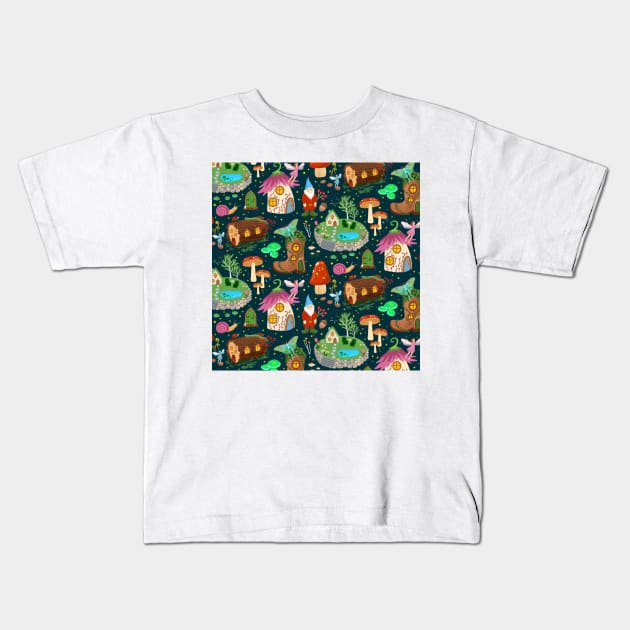 Garden Gnome Pattern Kids T-Shirt by Salty Siren Studios